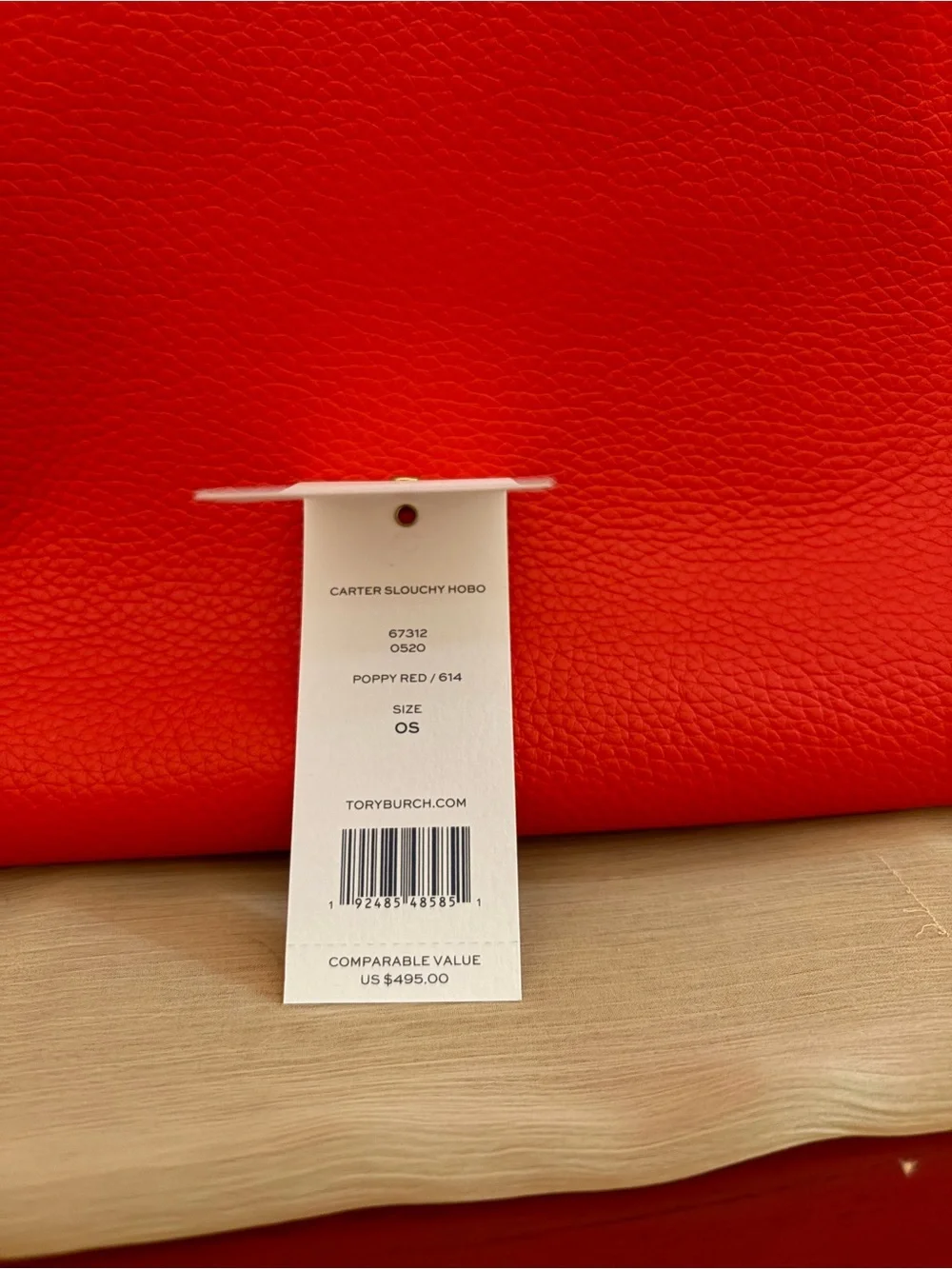 Tory Burch-Poppy Red color, Carter slouchy hobo. NWT.